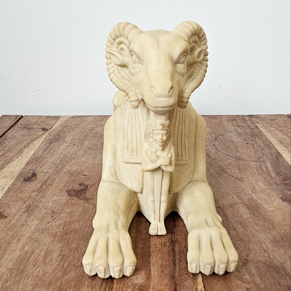 Egyptian Resin Ram Vintage Candle Holder 4.5 Sphinx and Pharaoh Figurine Egypt